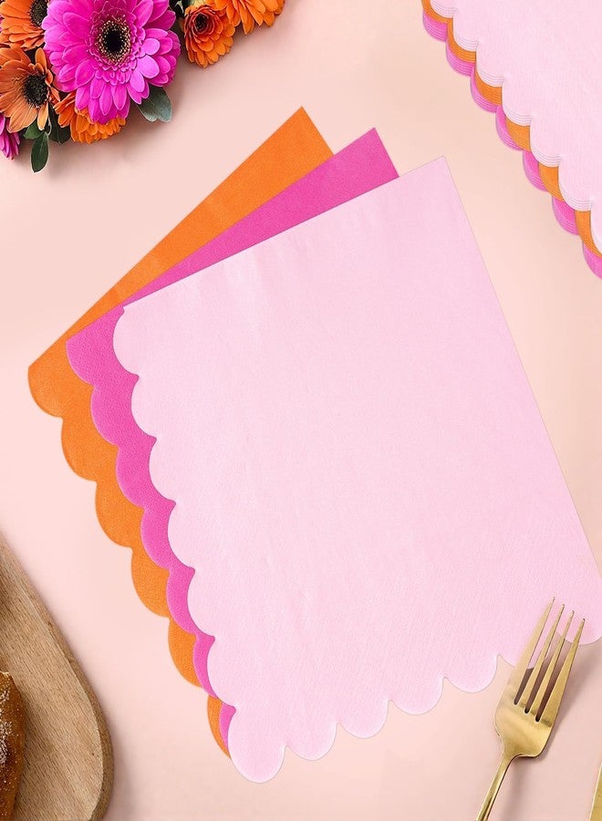 Greencian 150 Pcs Pink and Orange Napkins 6.5"x 6.5" Pink Orange Cocktail Napkins 3 Colors Disposable Dinner Hand Towels For Tequila Sunrise Party Baby Shower Birthday - Image 4
